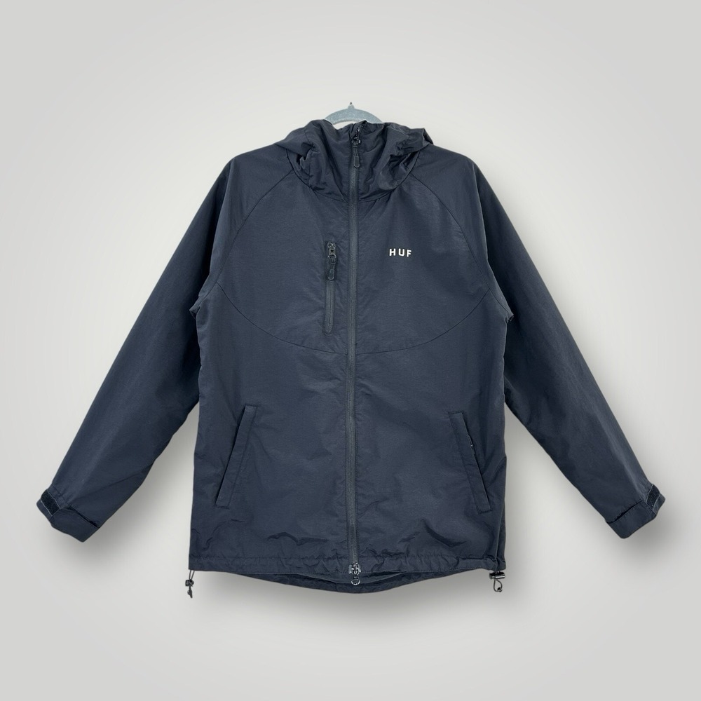 HUF Hooded‎ Jacket Mens SMALL Black Long Sleeves Nylon Windbreaker